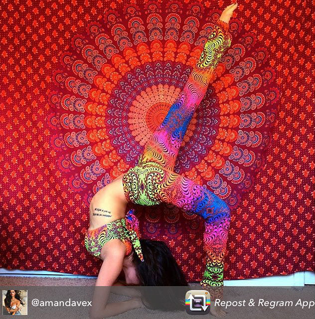 Wide waistband Leggings : Rainbow Fractal - Women Leggings - Space Tribe
