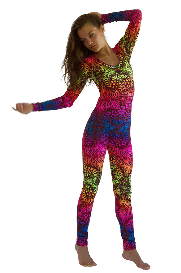 Long Sleeve Catsuit : Rainbow Fractal - Women Catsuits - Space Tribe