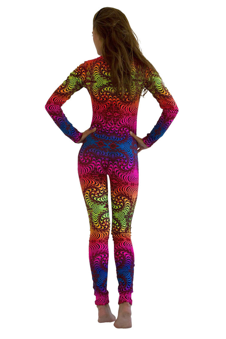 Long Sleeve Catsuit : Rainbow Fractal - Women Catsuits - Space Tribe
