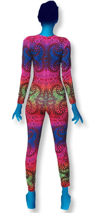 Long Sleeve Catsuit : Rainbow Fractal - Women Catsuits - Space Tribe