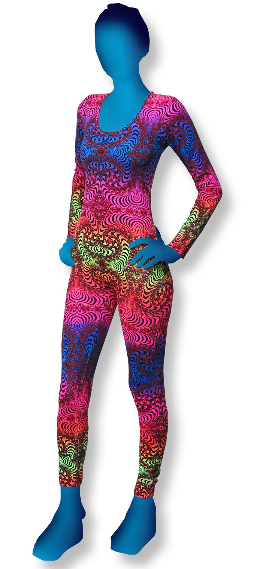 Long Sleeve Catsuit : Rainbow Fractal - Women Catsuits - Space Tribe