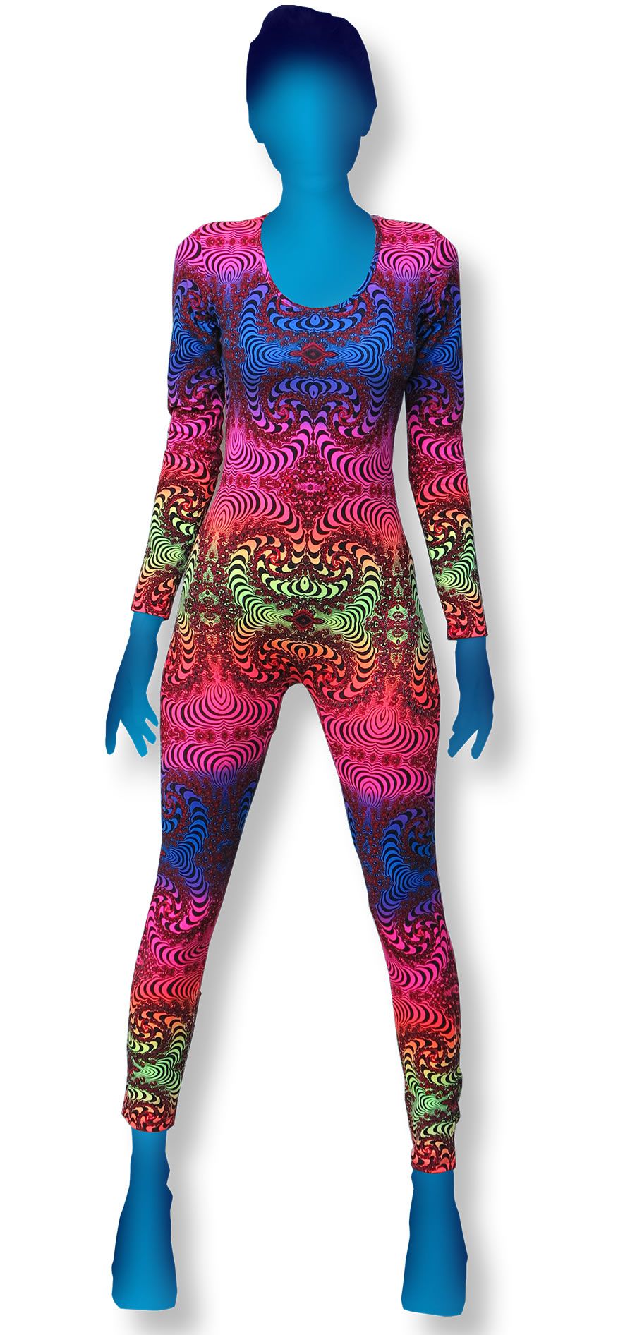 Long Sleeve Catsuit : Rainbow Fractal - Women Catsuits - Space Tribe