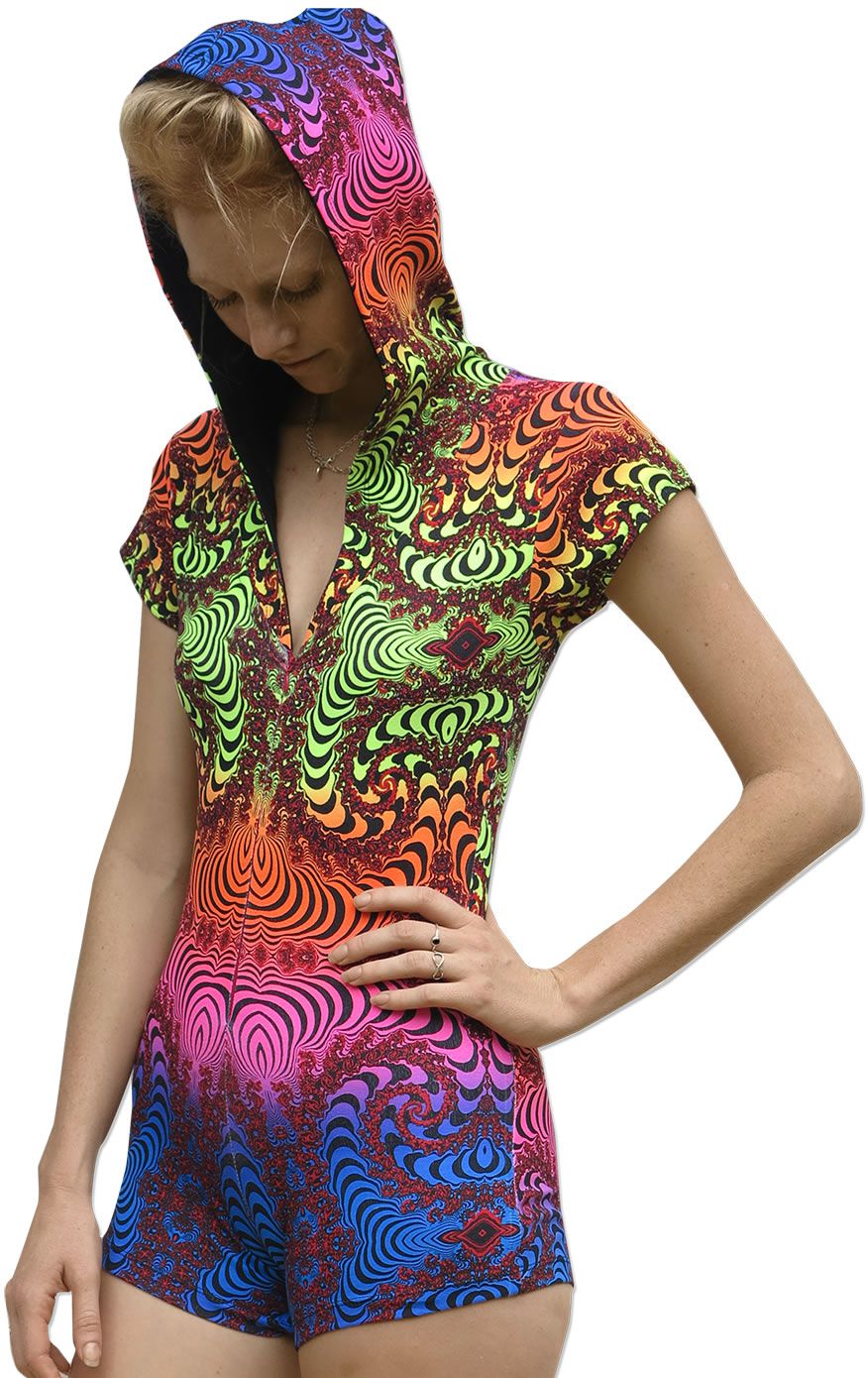 Hooded Playsuit : Rainbow Fractal - Women Catsuits - Space Tribe