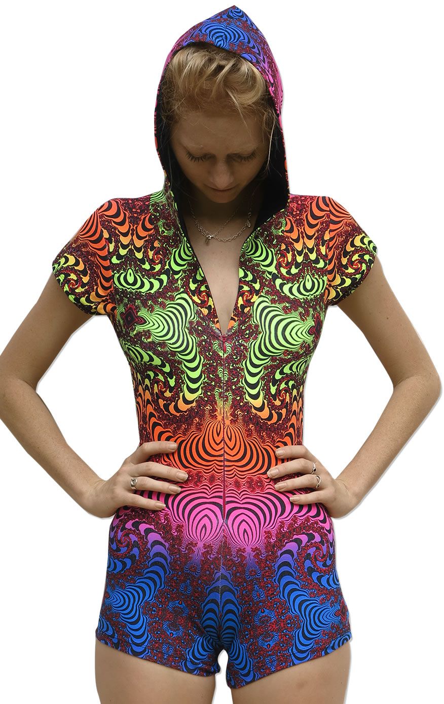 Hooded Playsuit : Rainbow Fractal - Women Catsuits - Space Tribe