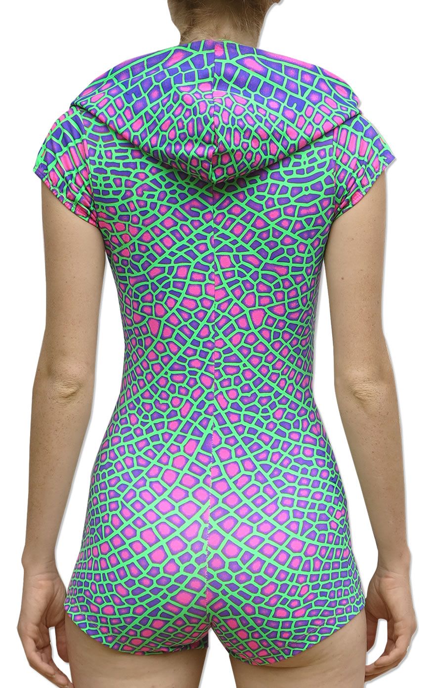 Hooded Playsuit : Acid Dragonfly - Women Catsuits - Space Tribe