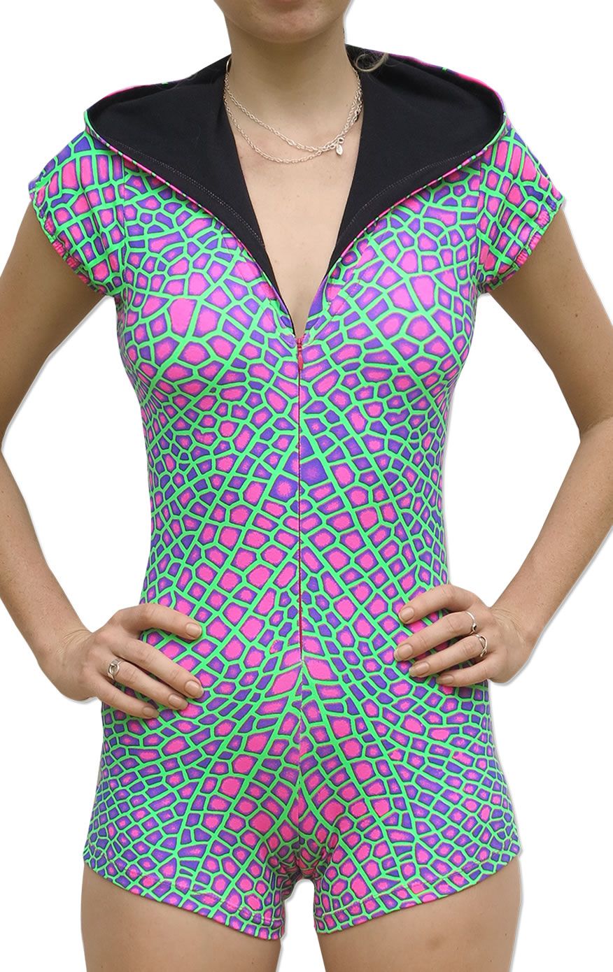 Hooded Playsuit : Acid Dragonfly - Women Catsuits - Space Tribe
