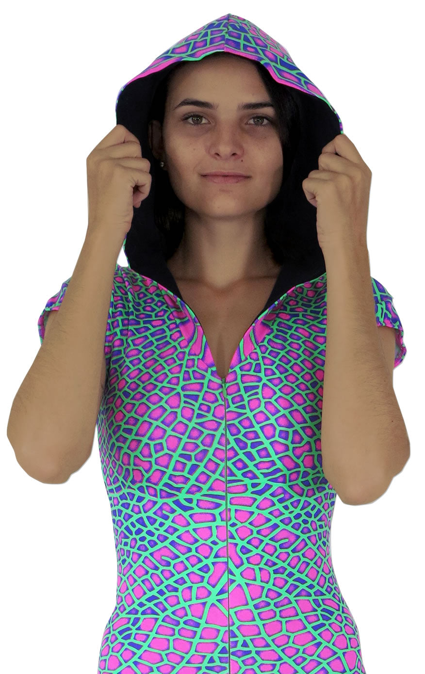 Hooded Playsuit : Acid Dragonfly - Women Catsuits - Space Tribe