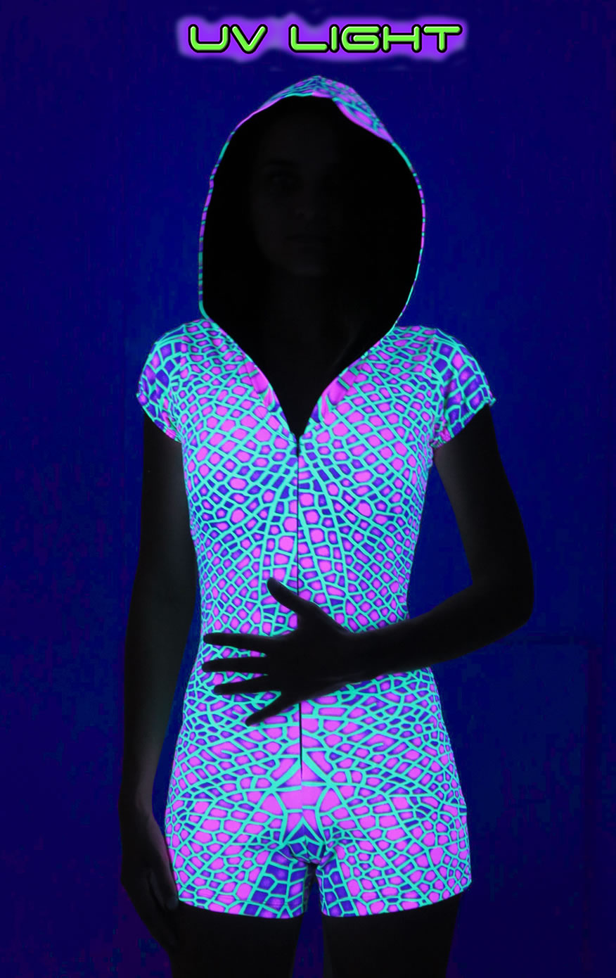 Hooded Playsuit : Acid Dragonfly - Women Catsuits - Space Tribe