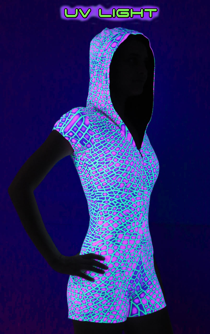 Hooded Playsuit : Acid Dragonfly - Women Catsuits - Space Tribe