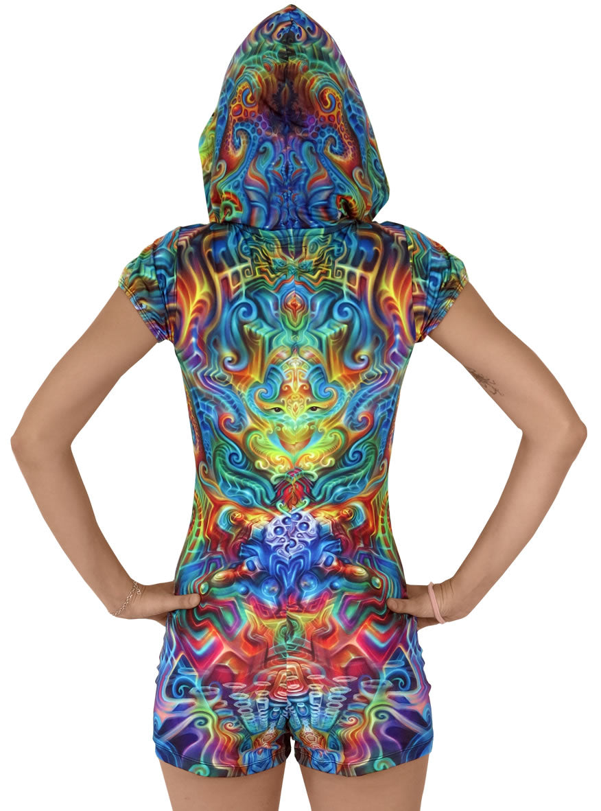 Sublime Hooded Playsuit : Holographic Altar - Women Catsuits - Space Tribe