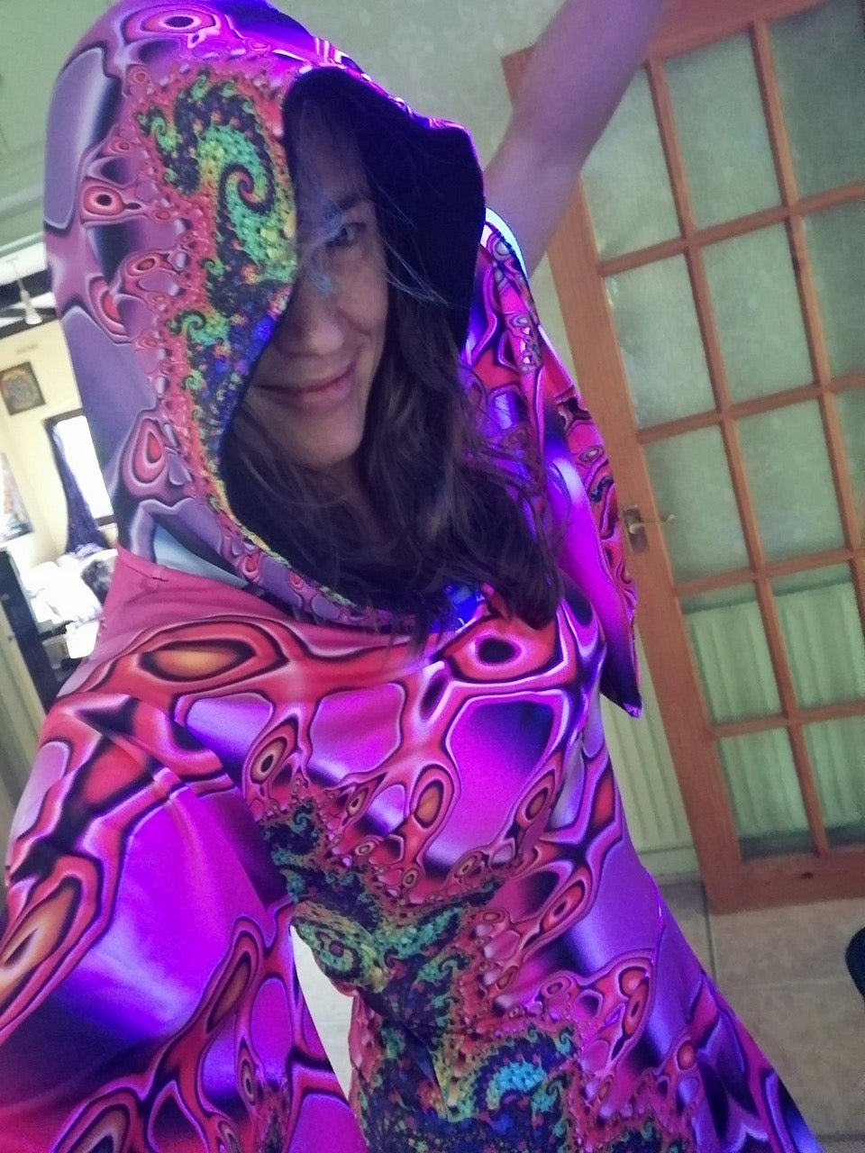Hooded Kimono Dress : Chromatic Fractal - Women Dresses - Space Tribe