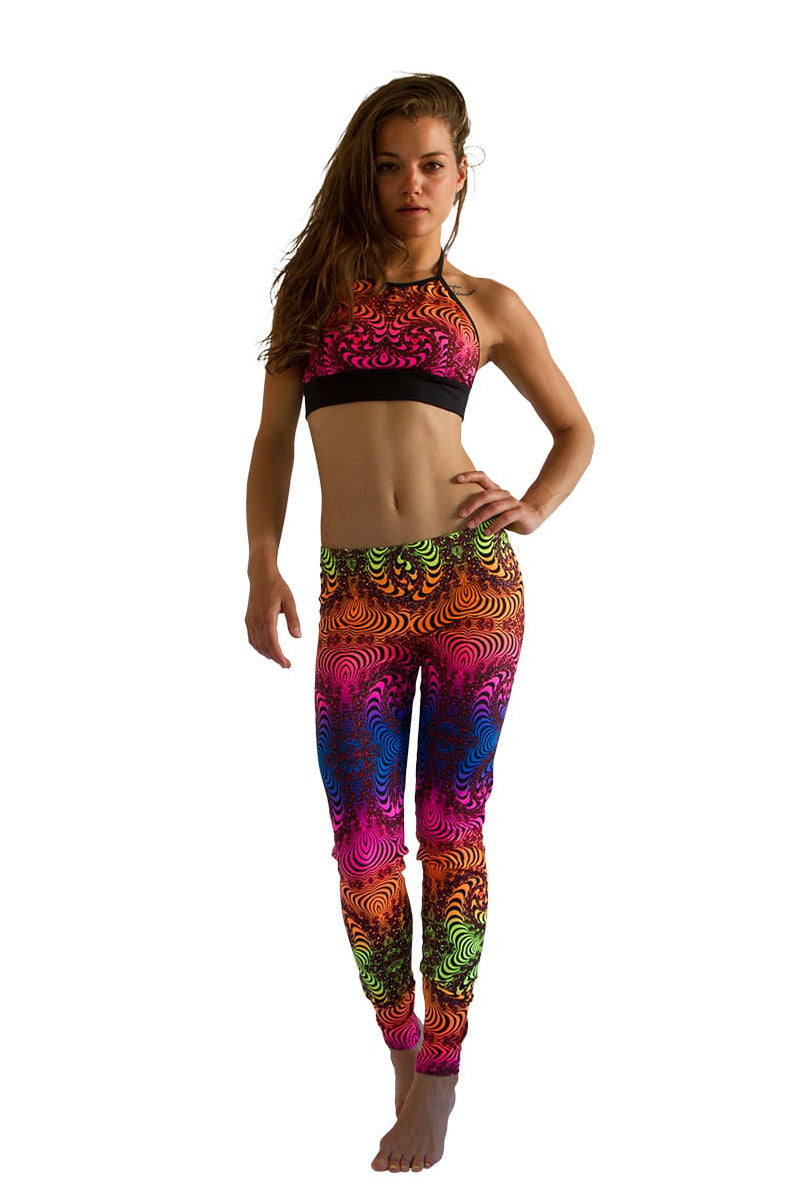 Wide waistband Leggings : Rainbow Fractal - Women Leggings - Space Tribe