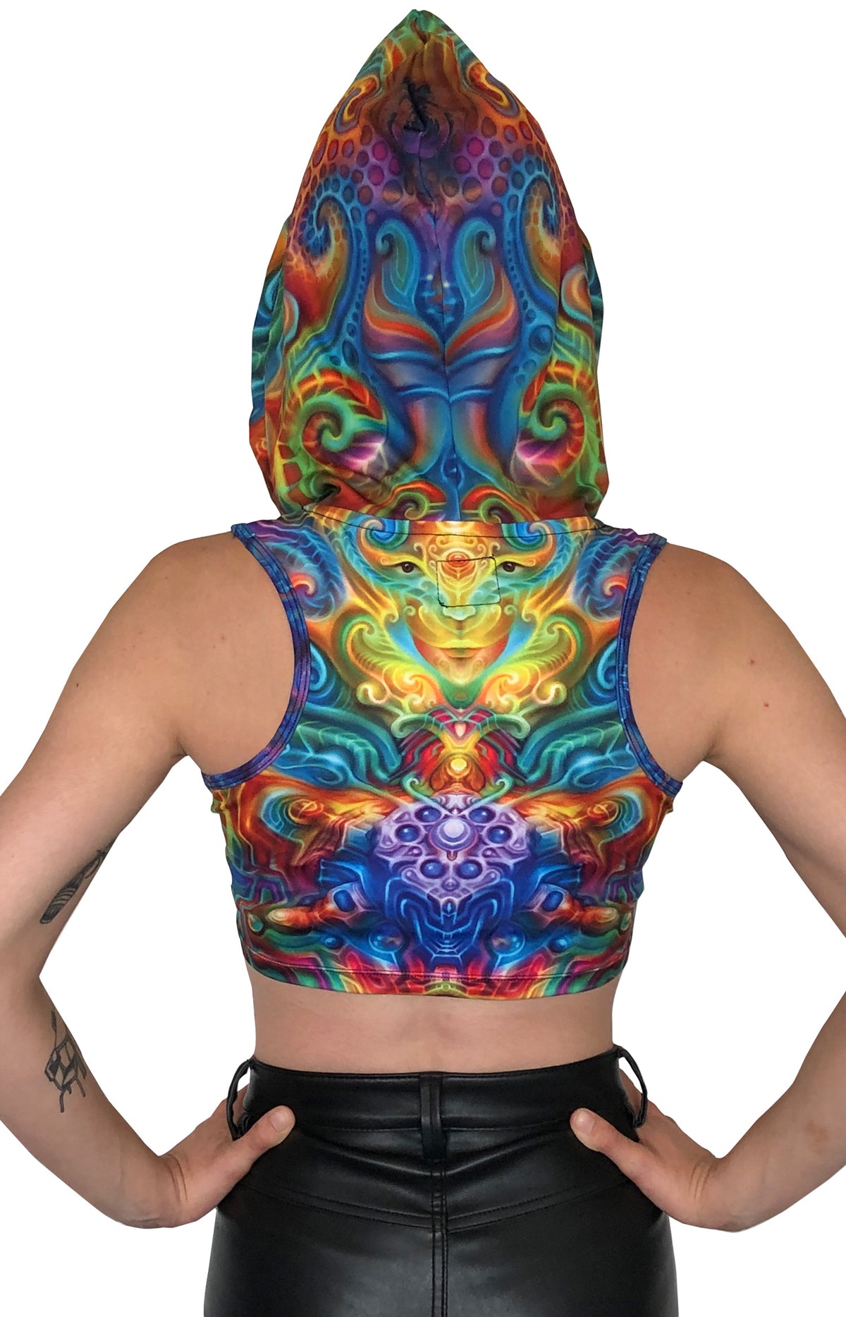 Hooded Crop Top : Holographic Altar - Women Tops - Space Tribe