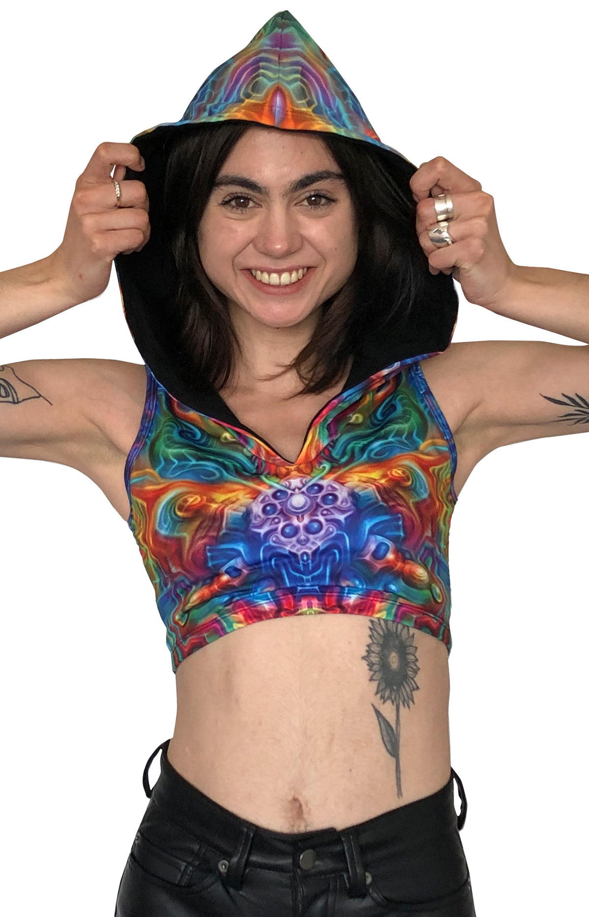 Hooded Crop Top : Holographic Altar - Women Tops - Space Tribe