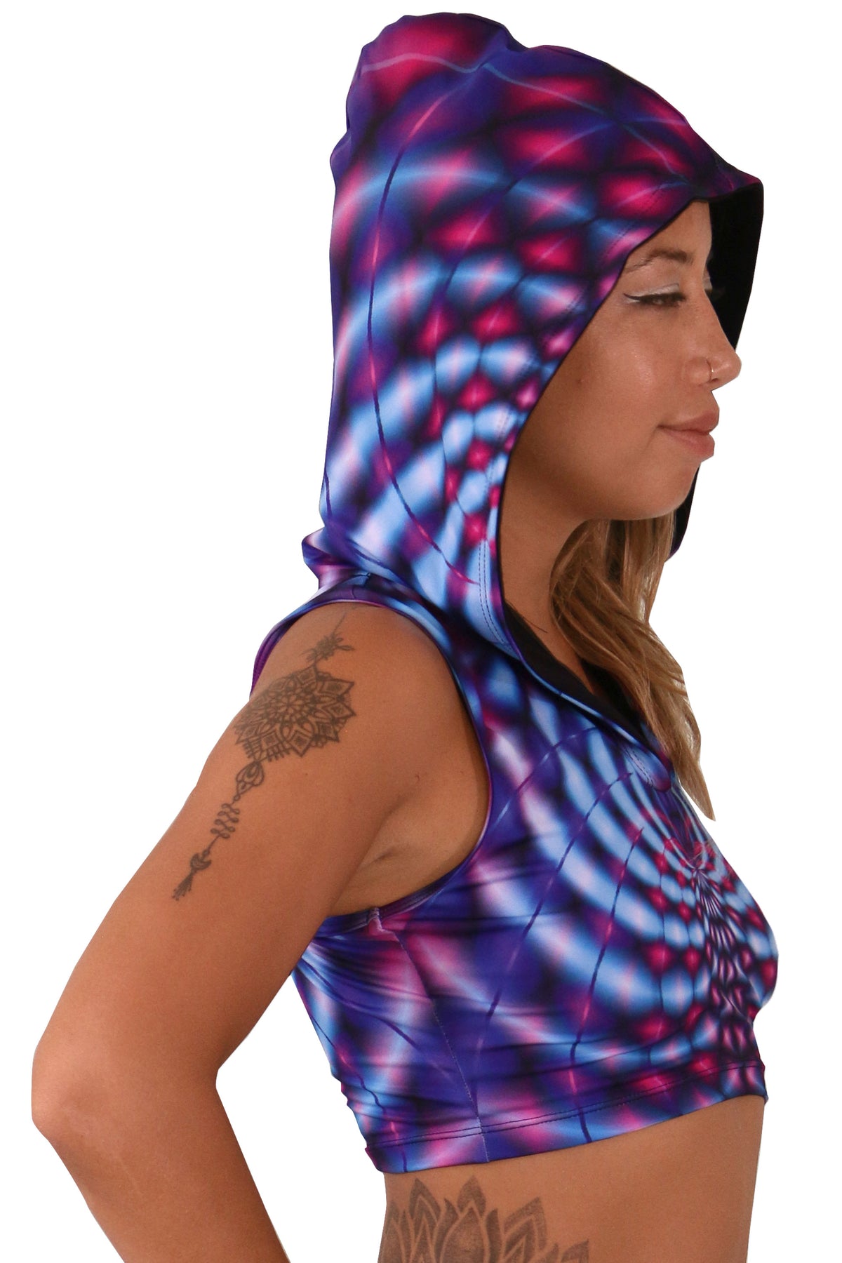Hooded Crop Top : Violet Web - Women Tops - Space Tribe