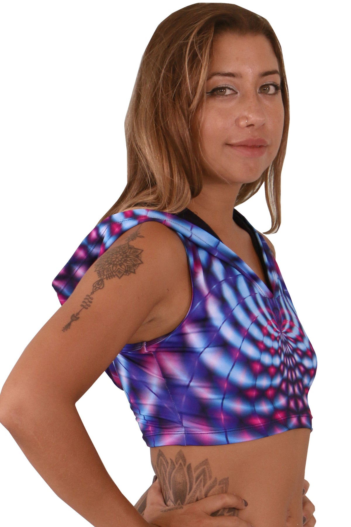 Hooded Crop Top : Violet Web - Women Tops - Space Tribe