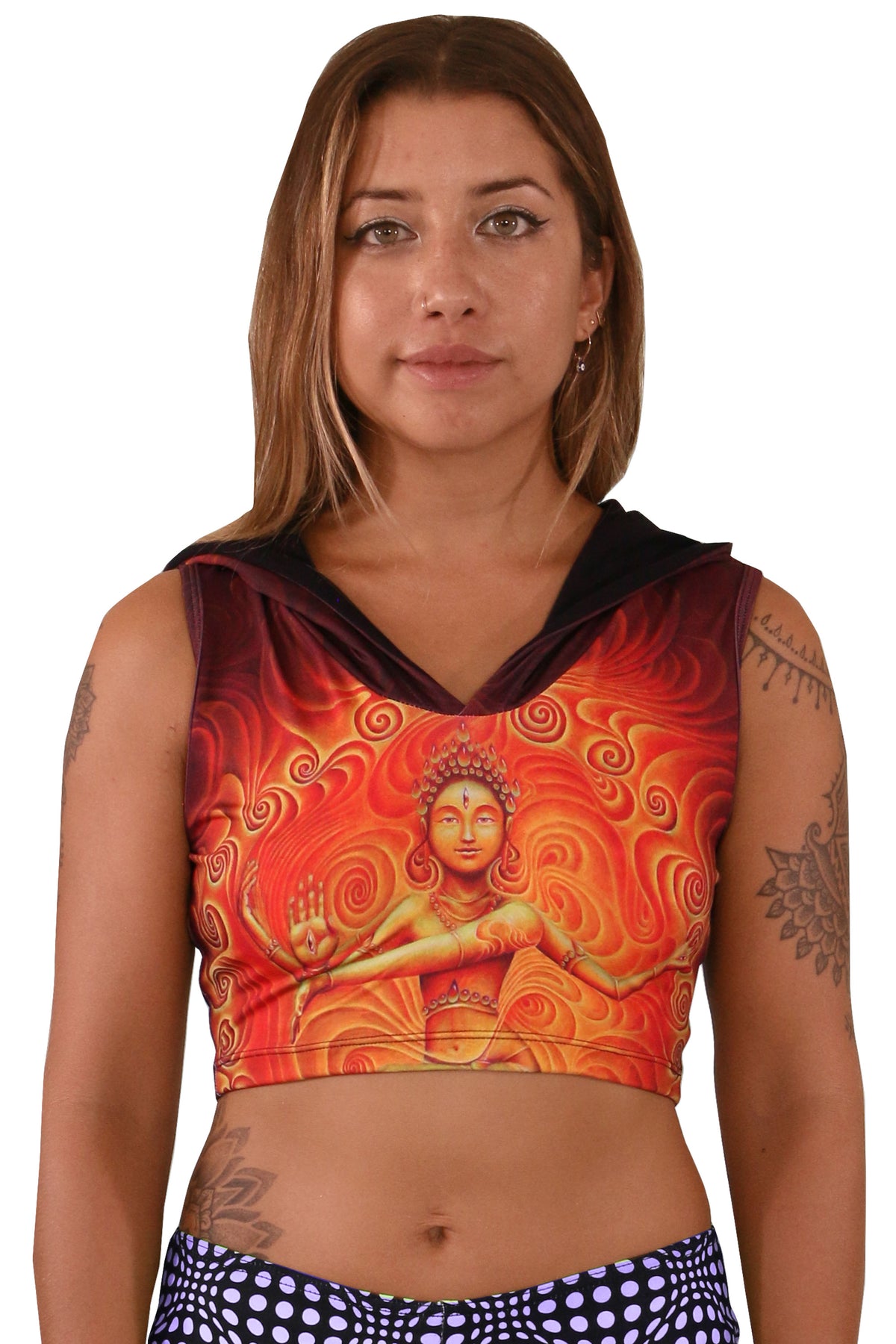 Hooded Crop Top : Nataraja Fire Dance - Women Tops - Space Tribe