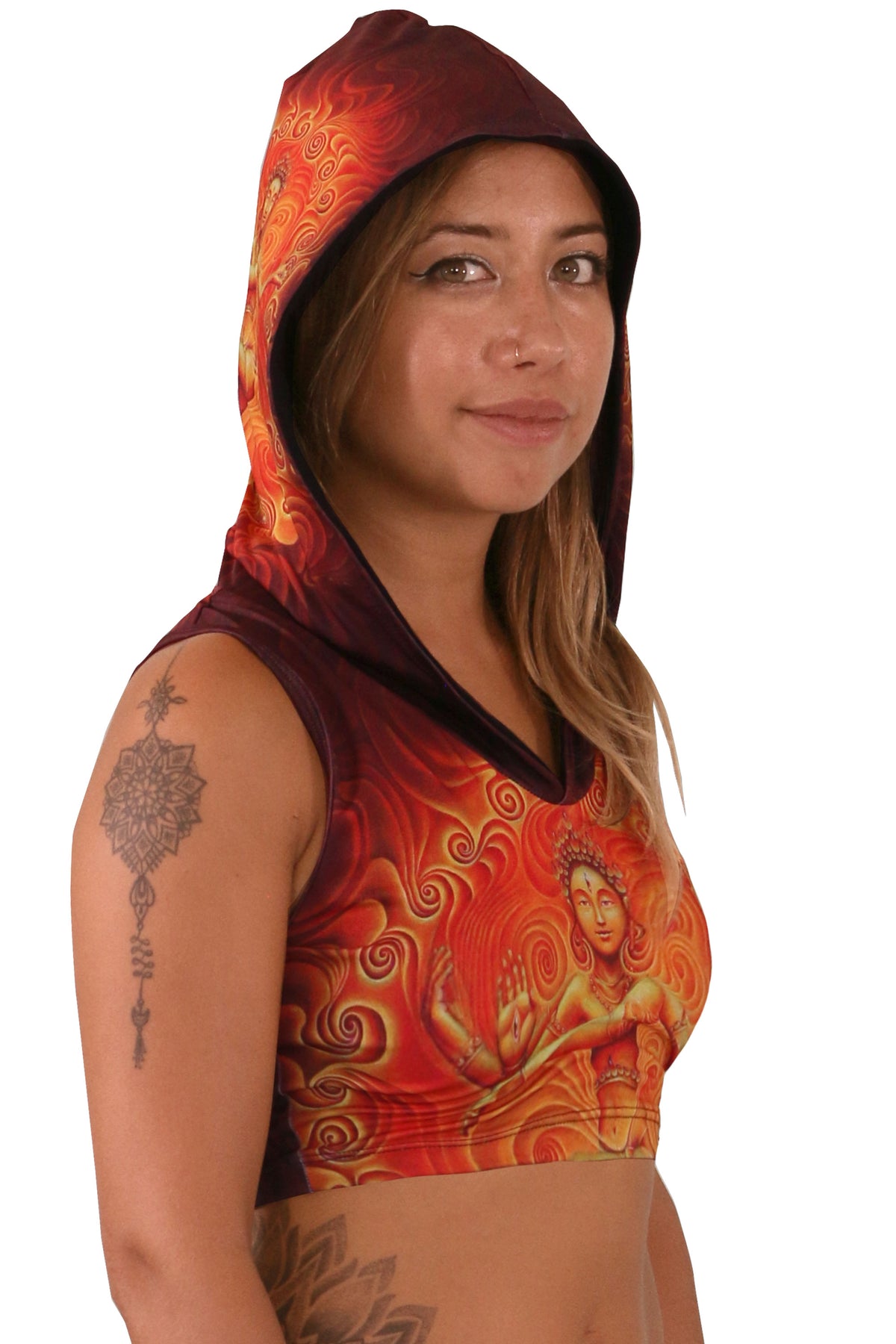 Hooded Crop Top : Nataraja Fire Dance - Women Tops - Space Tribe