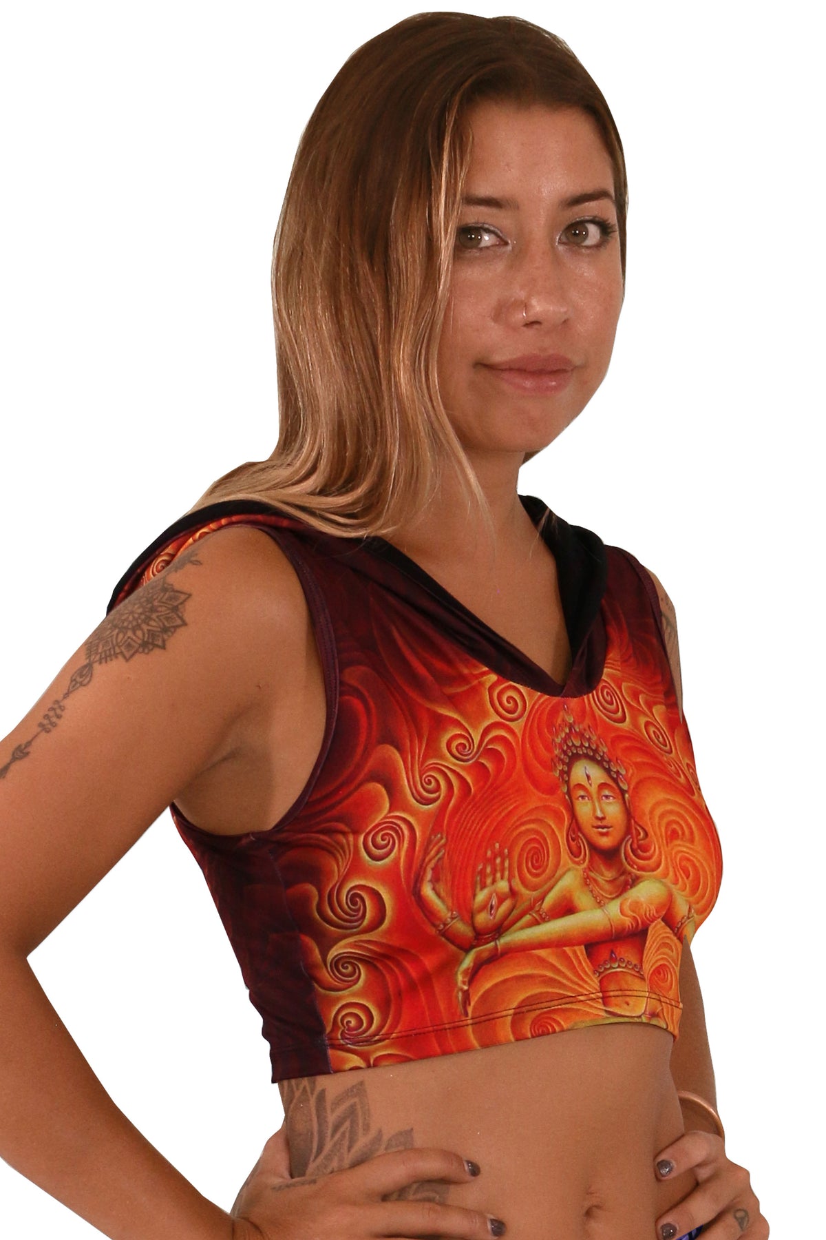 Hooded Crop Top : Nataraja Fire Dance - Women Tops - Space Tribe