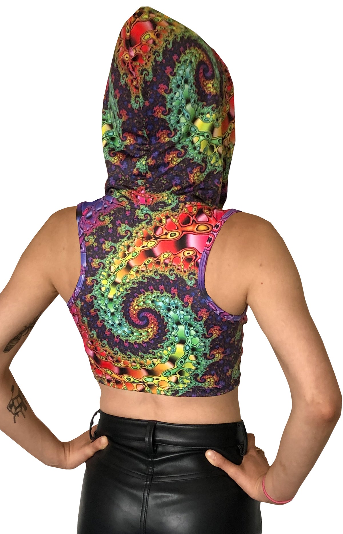 Hooded Crop Top : Whirlpool Fractal - Women Tops - Space Tribe