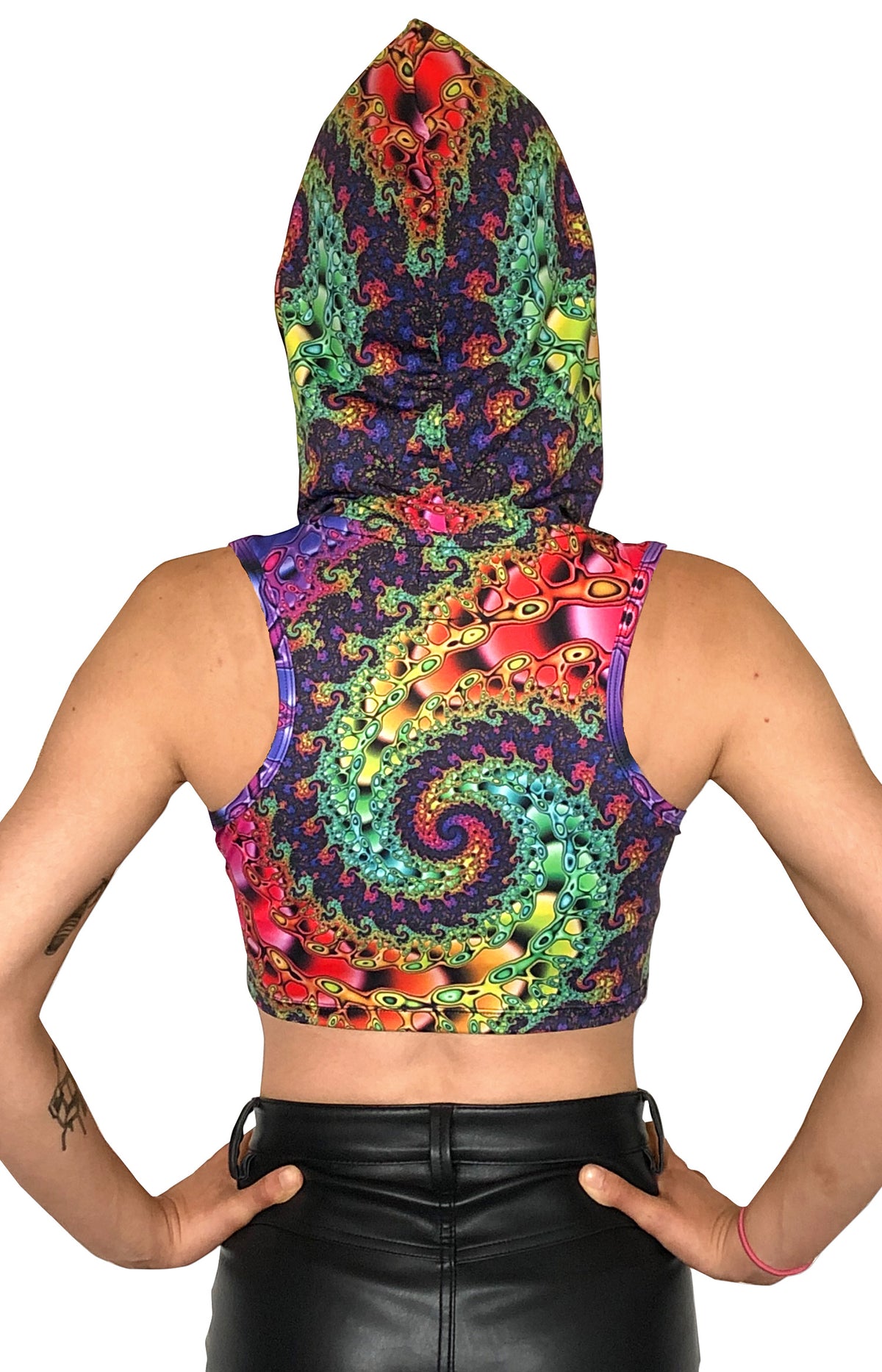 Hooded Crop Top : Whirlpool Fractal - Women Tops - Space Tribe