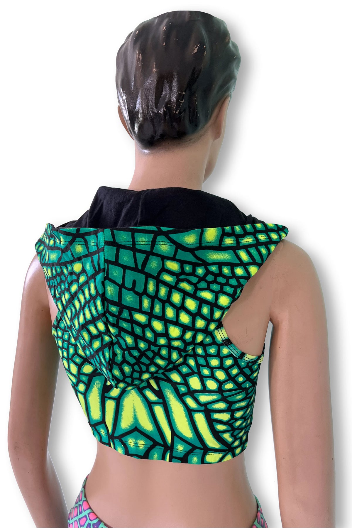 Hooded Crop Top : Jungle Dragonfly