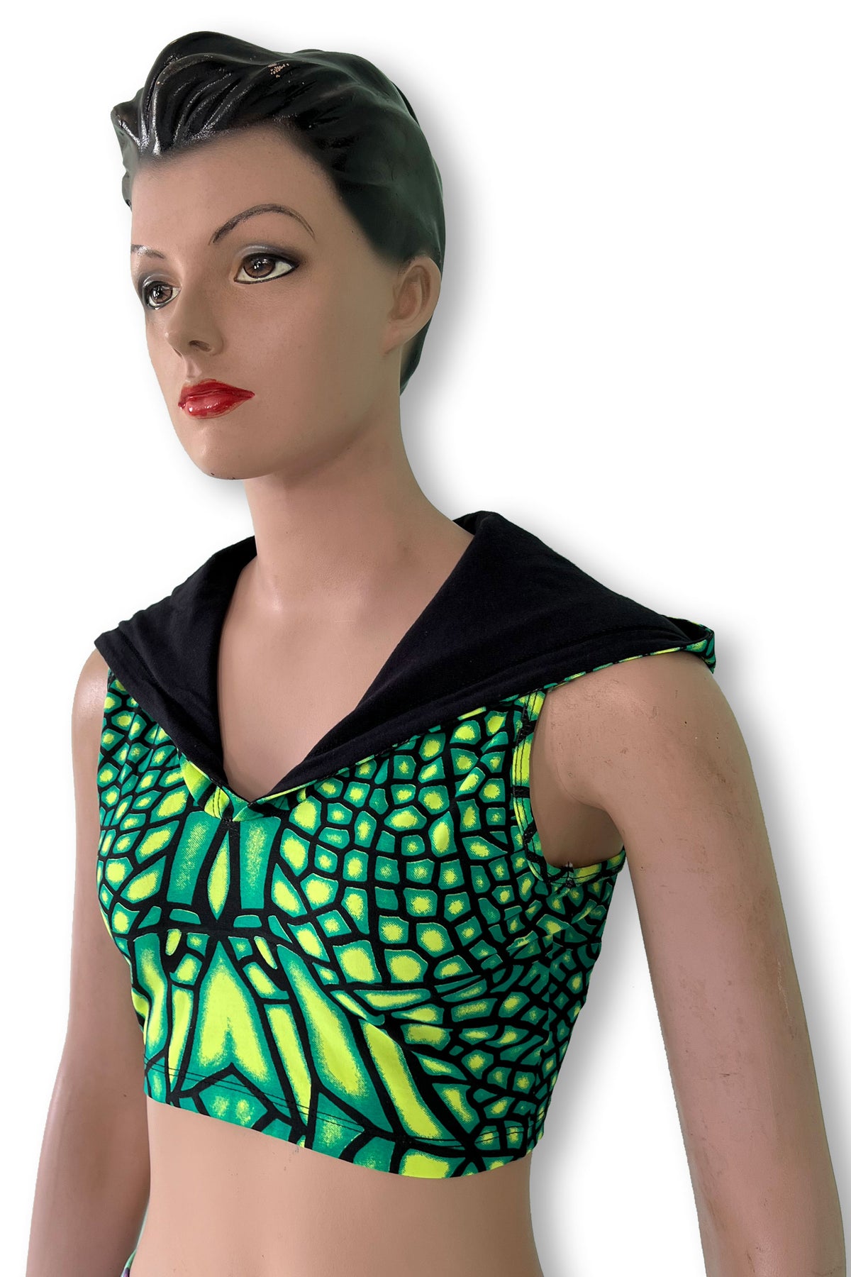 Hooded Crop Top : Jungle Dragonfly