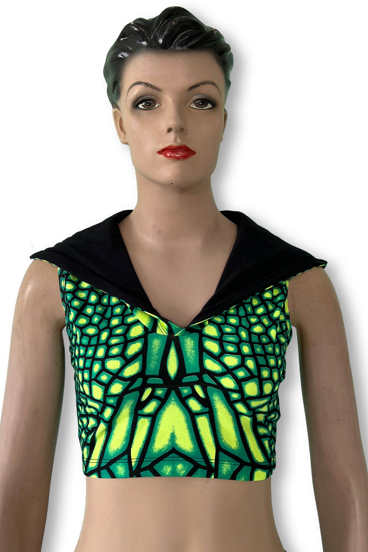 Hooded Crop Top : Jungle Dragonfly