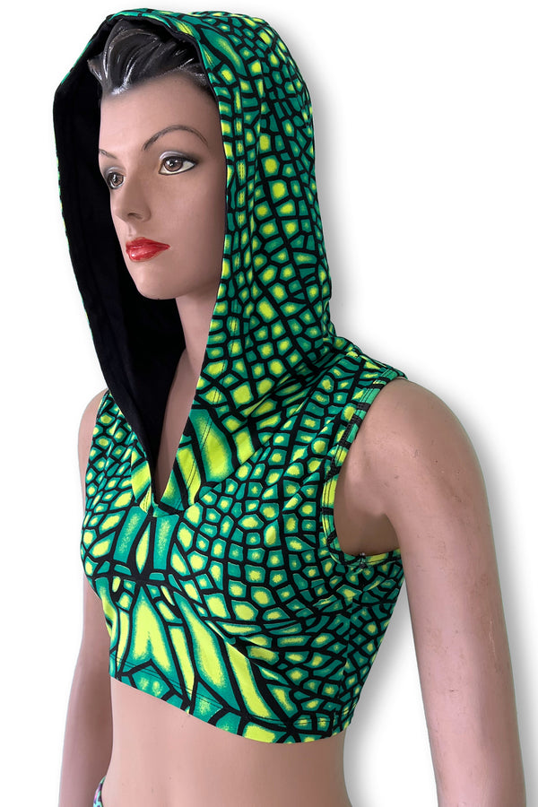 Hooded Crop Top : Jungle Dragonfly