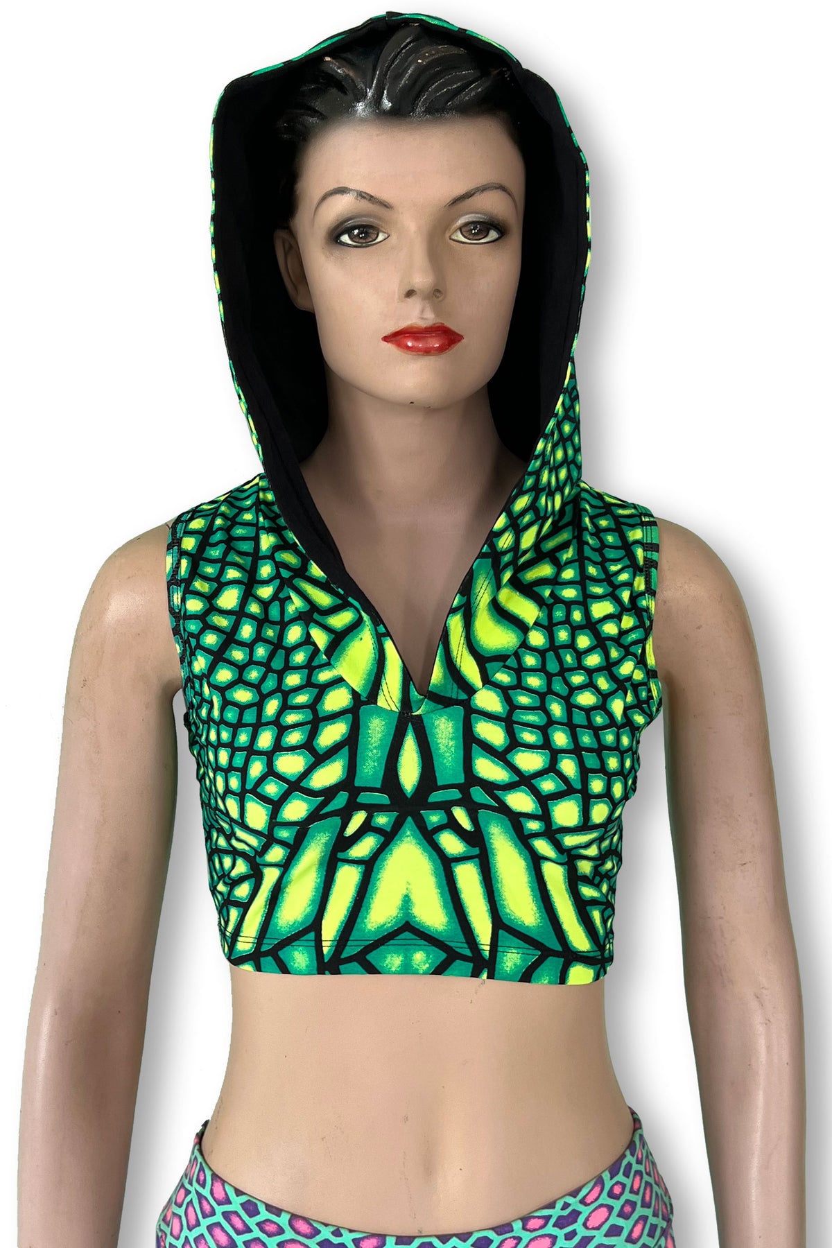 Hooded Crop Top : Jungle Dragonfly