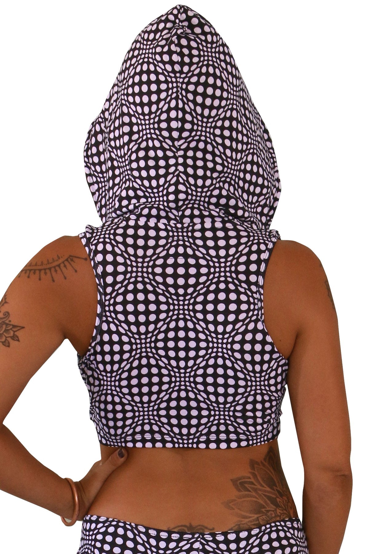 Hooded Crop Top : Black & White Wobberelli - Women Tops - Space Tribe