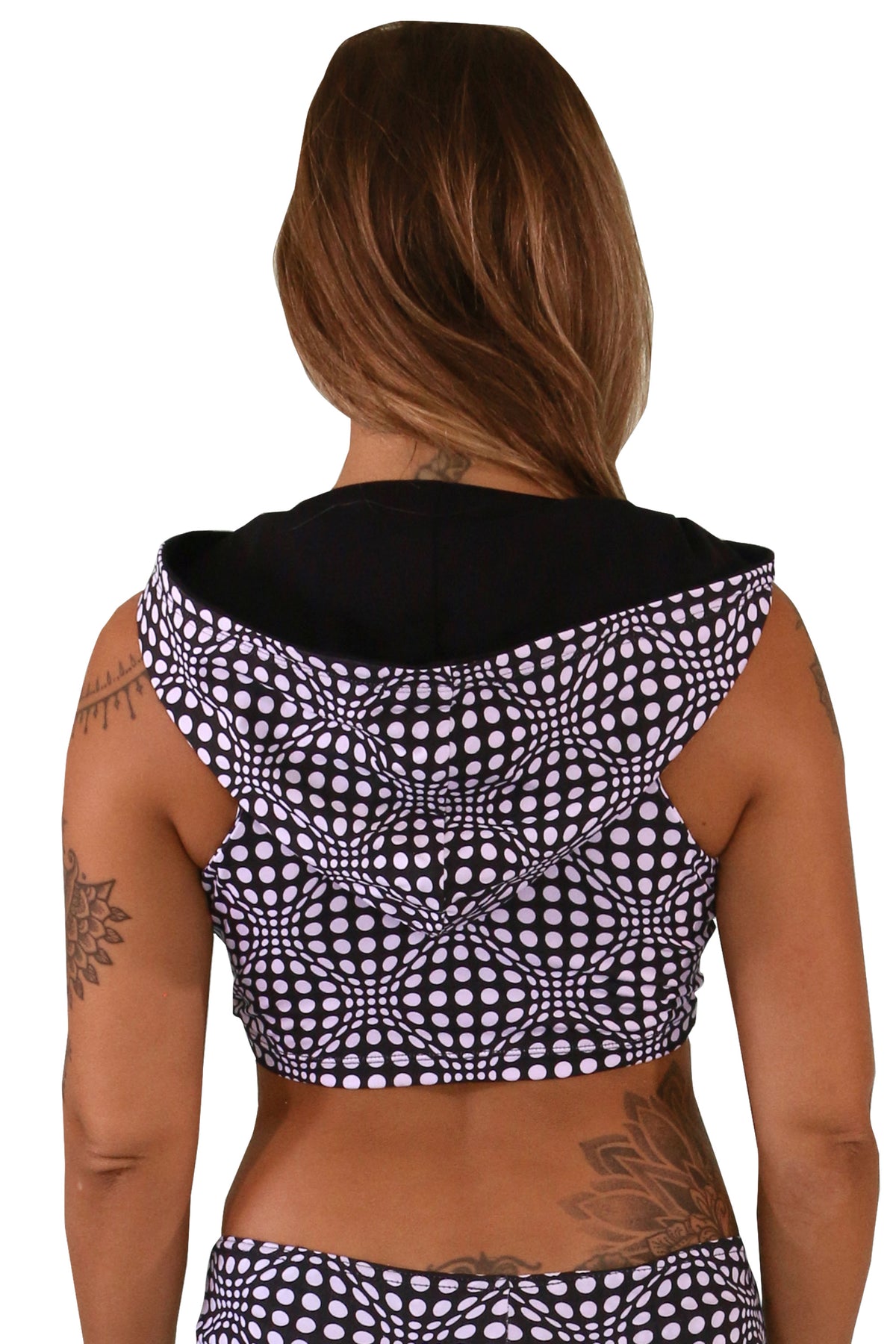 Hooded Crop Top : Black & White Wobberelli - Women Tops - Space Tribe