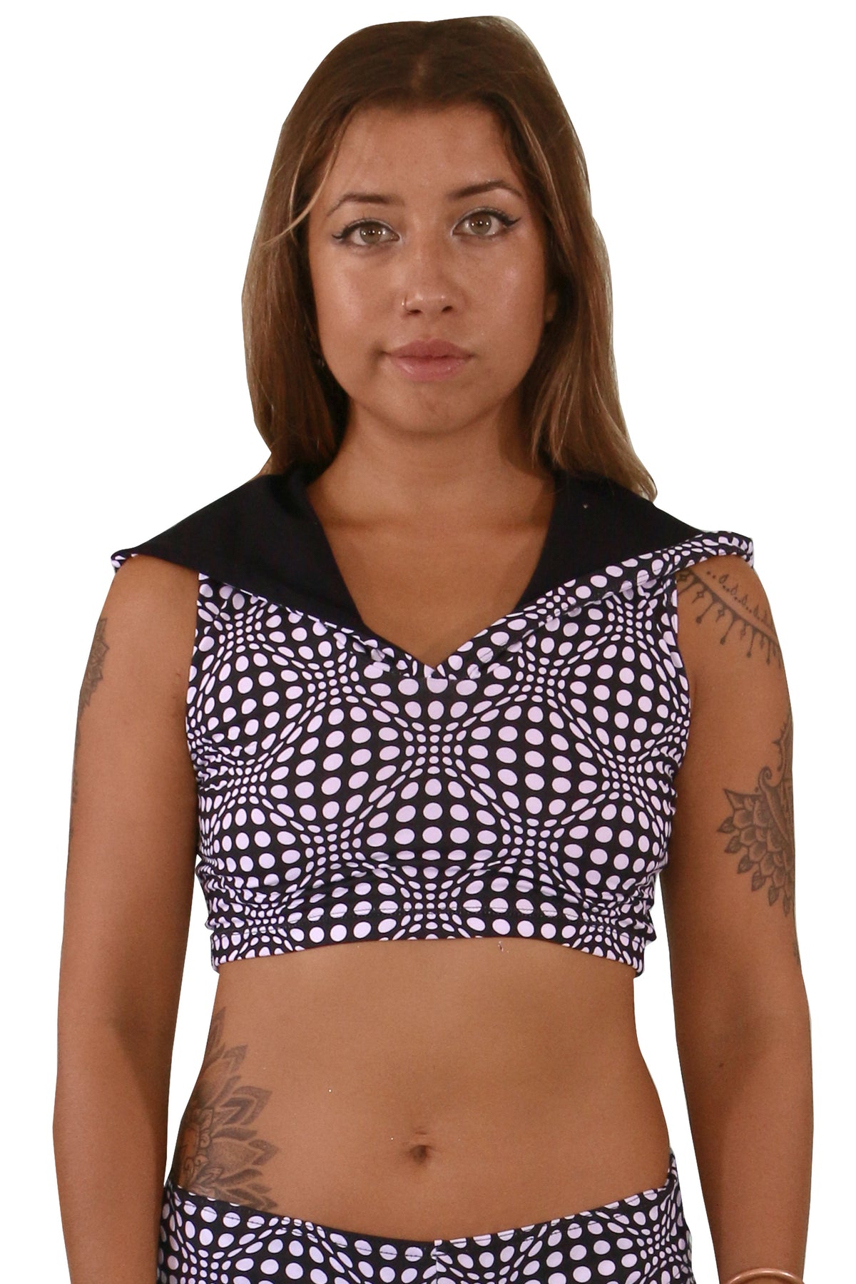 Hooded Crop Top : Black & White Wobberelli - Women Tops - Space Tribe