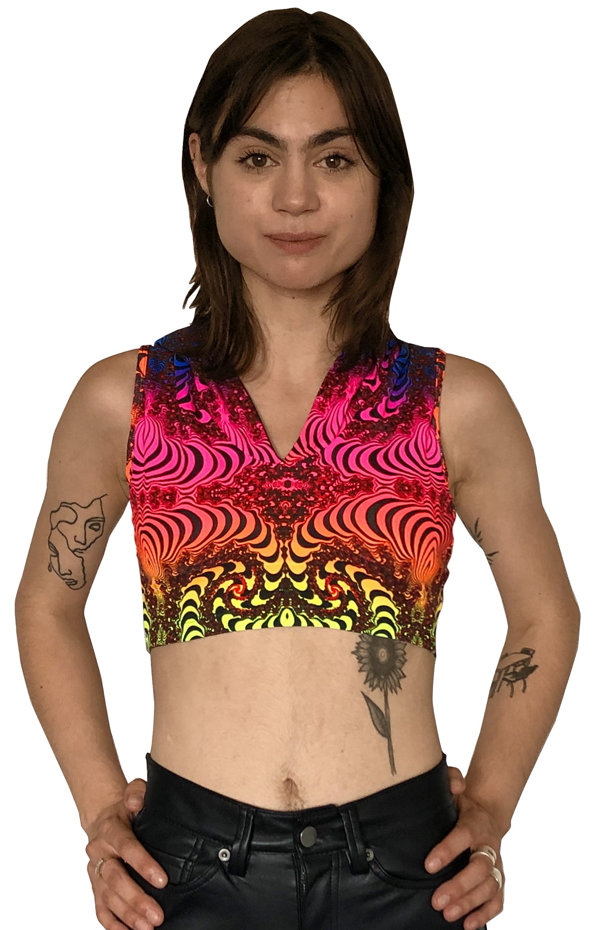 Hooded Crop Top : Rainbow Fractal - Women Tops - Space Tribe