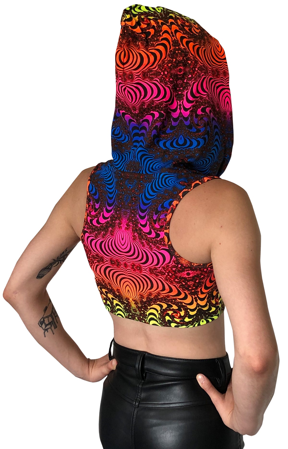 Hooded Crop Top : Rainbow Fractal - Women Tops - Space Tribe