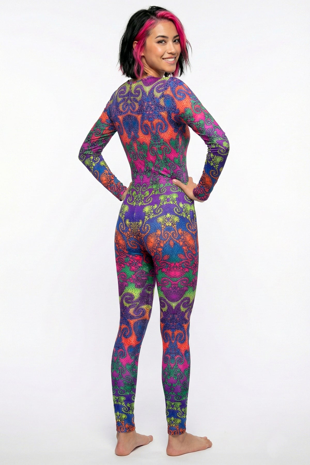 Long Sleeve Catsuit : Rainbow Jellyfish Fractal - Space Tribe