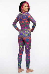 Long Sleeve Catsuit : Rainbow Jellyfish Fractal - Space Tribe