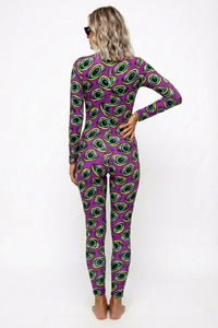 Long Sleeve Catsuit : Purple Eyes - Space Tribe