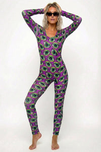 Long Sleeve Catsuit : Purple Eyes - Space Tribe
