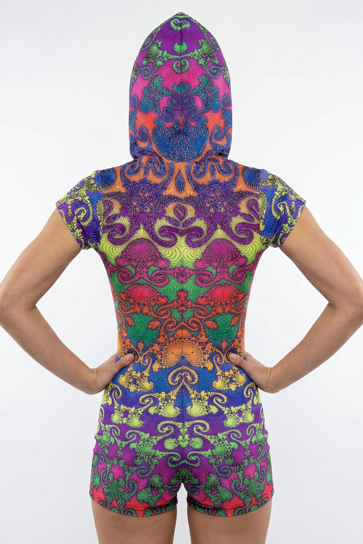 Hooded Playsuit : Rainbow Jellyfish Fractal - Space Tribe