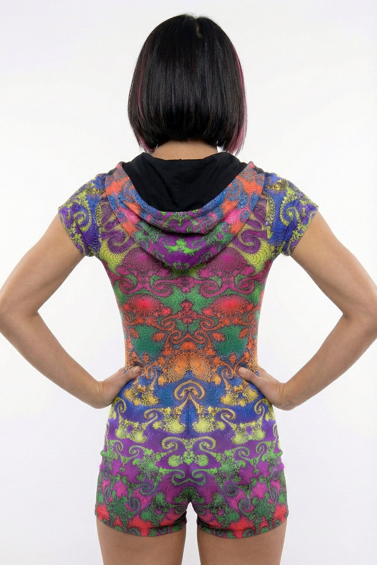 Hooded Playsuit : Rainbow Jellyfish Fractal - Space Tribe