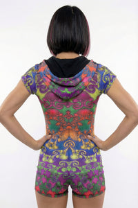 Hooded Playsuit : Rainbow Jellyfish Fractal - Space Tribe