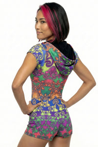 Hooded Playsuit : Rainbow Jellyfish Fractal - Space Tribe