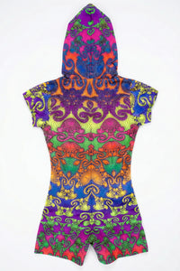 Hooded Playsuit : Rainbow Jellyfish Fractal - Space Tribe