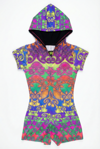 Hooded Playsuit : Rainbow Jellyfish Fractal - Space Tribe