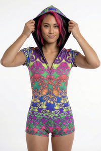 Hooded Playsuit : Rainbow Jellyfish Fractal - Space Tribe