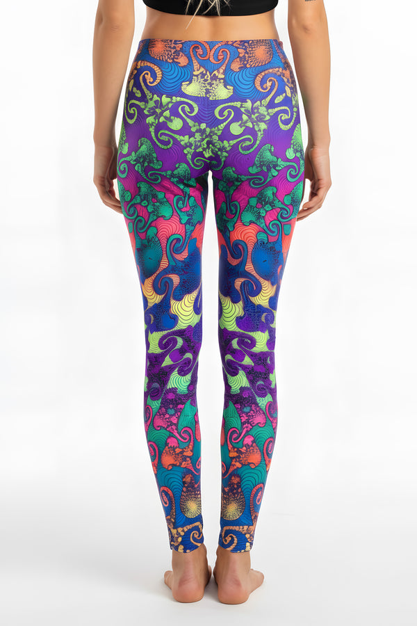 Wide waistband Leggings : Rainbow Jellyfish Fractal