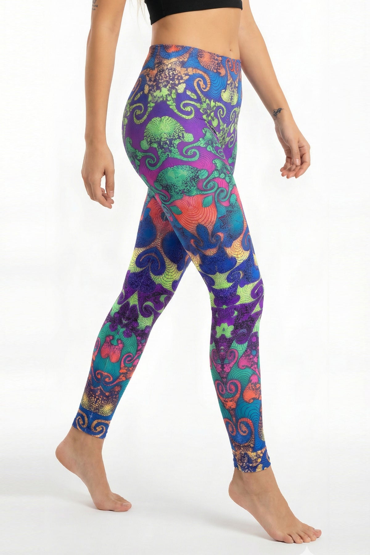 Wide waistband Leggings : Rainbow Jellyfish Fractal