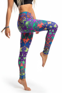 Wide waistband Leggings : Rainbow Jellyfish Fractal