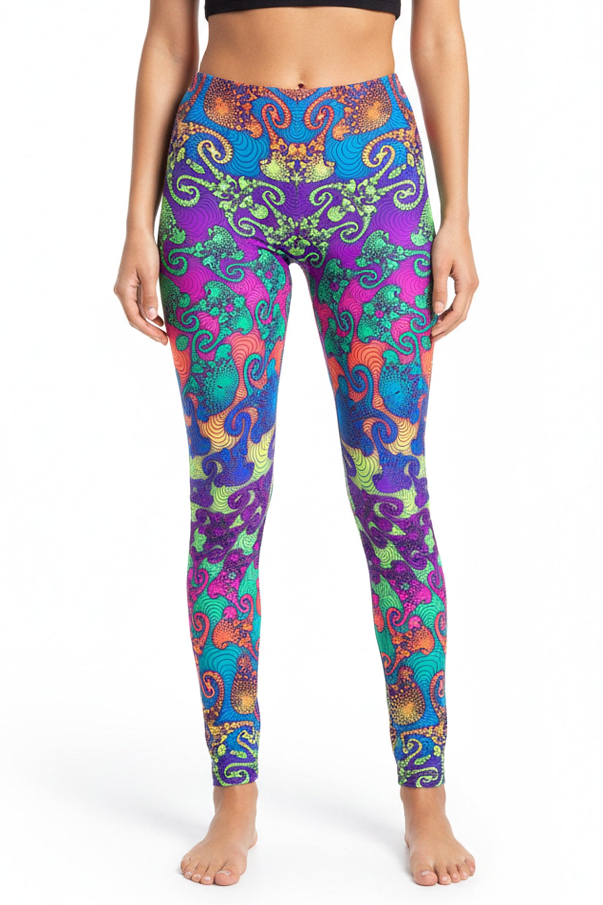 Wide waistband Leggings : Rainbow Jellyfish Fractal